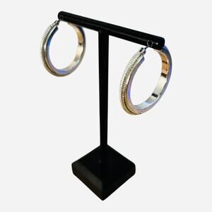 Silver Tone Textured Design Hoop Earrings